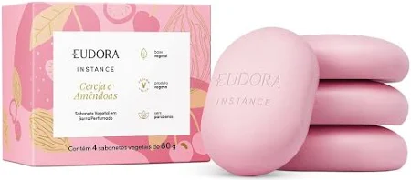 Eudora Sabonete Vegetal em Barra Instance Cereja e Amêndoas 80g (4 unidades)