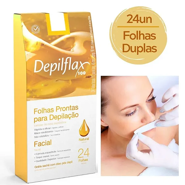 Depilflax Natural - Folhas Prontas para Depilação Facial (24 Unidades)