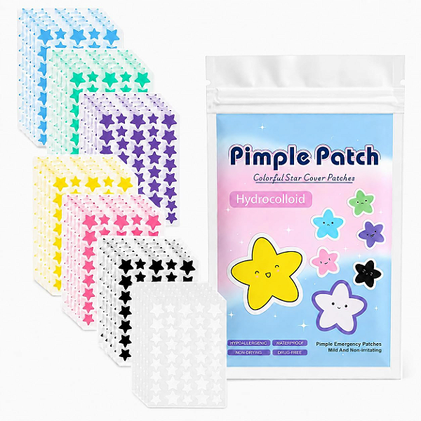 40 Adesivos Para Espinha Hidrocoloide, Pimple Patch Colorido em Formato de Estrela, Secativo Espinha para Acne