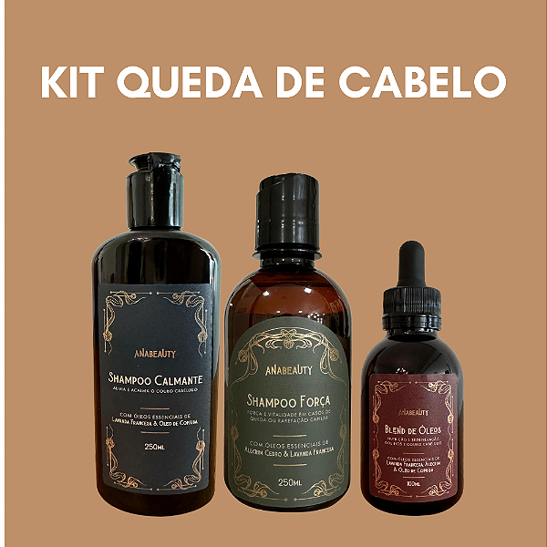 Kit Queda de Cabelo - Shampoo Calmante + Shampoo Força + Blend Óleos