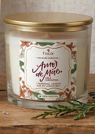 Vela aromática 100g Amor de mãe - Tangerina, jasmim e flor de laranjeira