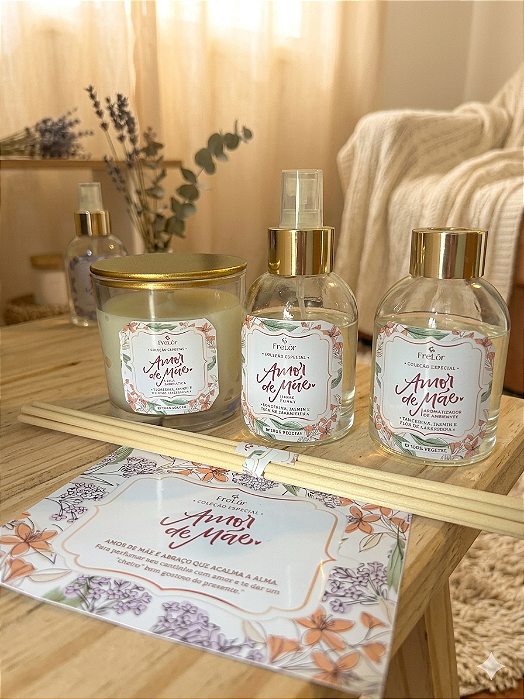 Kit Tangerina, jasmim e flor de laranjeira ( Vela 180g, Home spray 100ml + Difusor 100ml