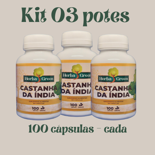 Kit com 03 potes Castanha da Índia 500mg 60 cápsulas -  FIT MIX