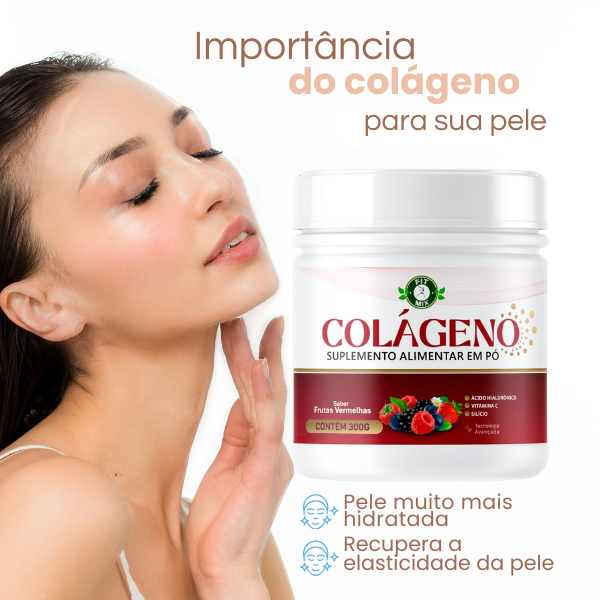 🍓 Colágeno em Pó com Ácido Hialurônico, Silício e Vitamina C – Sabor Frutas Vermelhas | 300g – Fit Mix