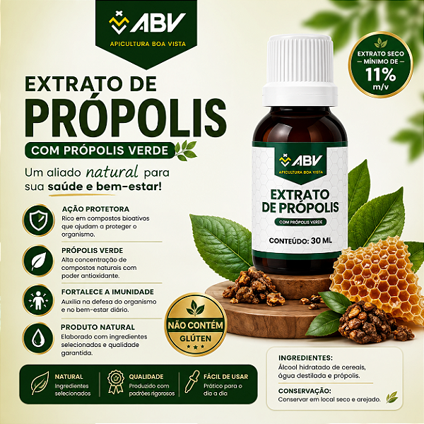 🍯🐝🌿 **Extrato de Própolis com Própolis Verde 30ml – ABV** 🌿🐝🍯