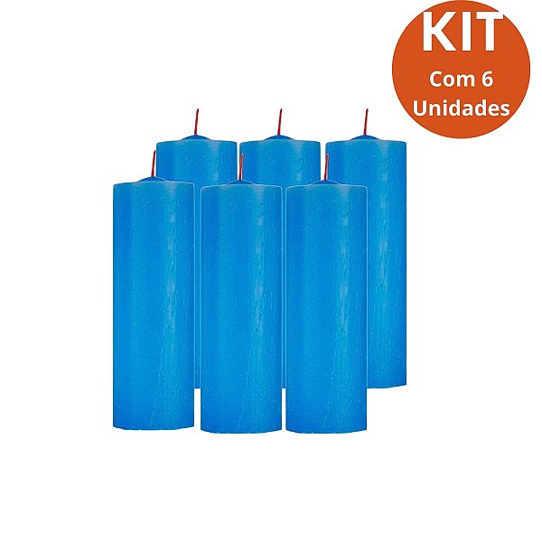 kit 6 Vela 7 Dias Azul Claro 260g - Parafina Pura, Alta Qualidade