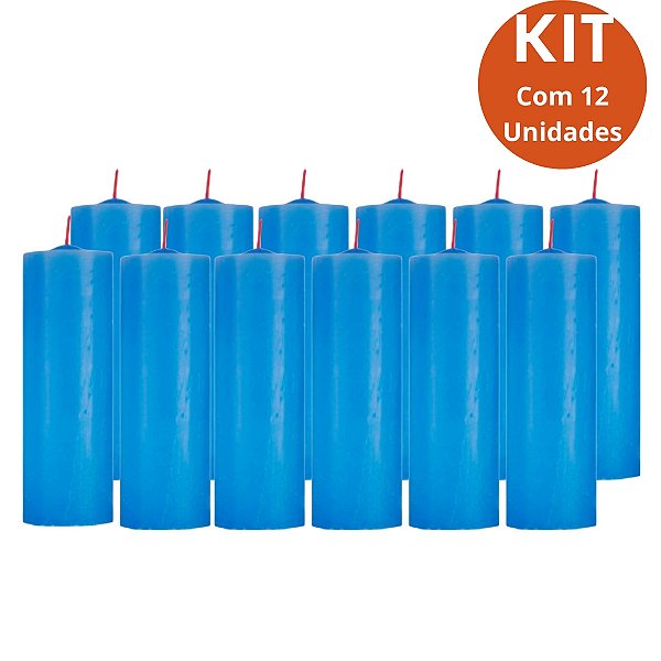 Kit 12 Vela 7 Dias Azul Claro 260g – Parafina Pura, Alta Qualidade