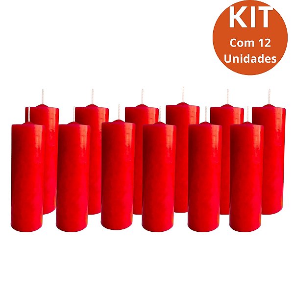 Kit 12 Vela 7 Dias Vermelha 260g – Parafina Pura, Alta Qualidade