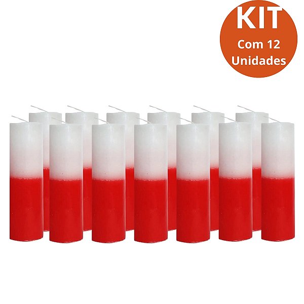 Kit 12 Vela 7 Dias Branca/Vermelha(bicolor) 260g – Parafina Pura, Alta Qualidade