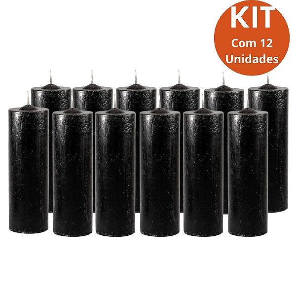 Kit 12 Vela 7 Dias Preta 260g – Parafina Pura, Alta Qualidade