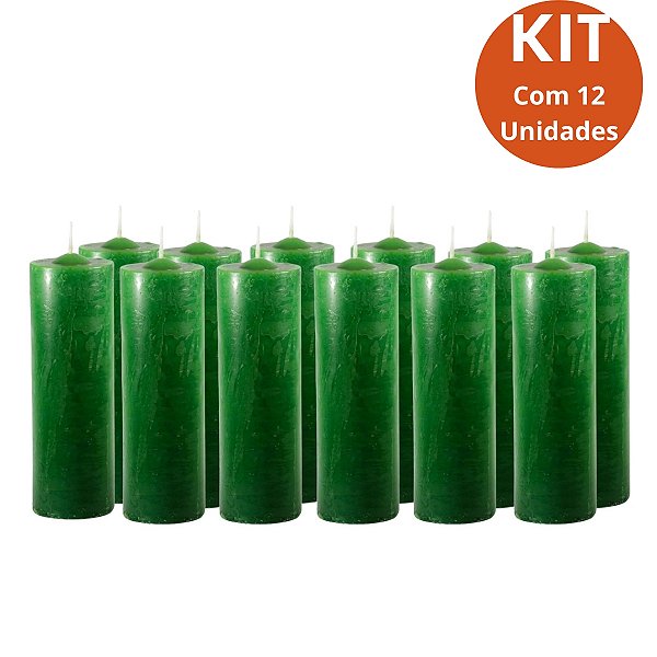 kit 12 Vela 7 Dias Verde 260g - Parafina Pura, Alta Qualidade