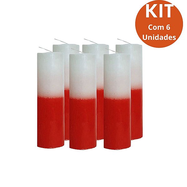 Kit 6 Vela 7 Dias Branca/Vermelha(bicolor) 260g – Parafina Pura, Alta Qualidade