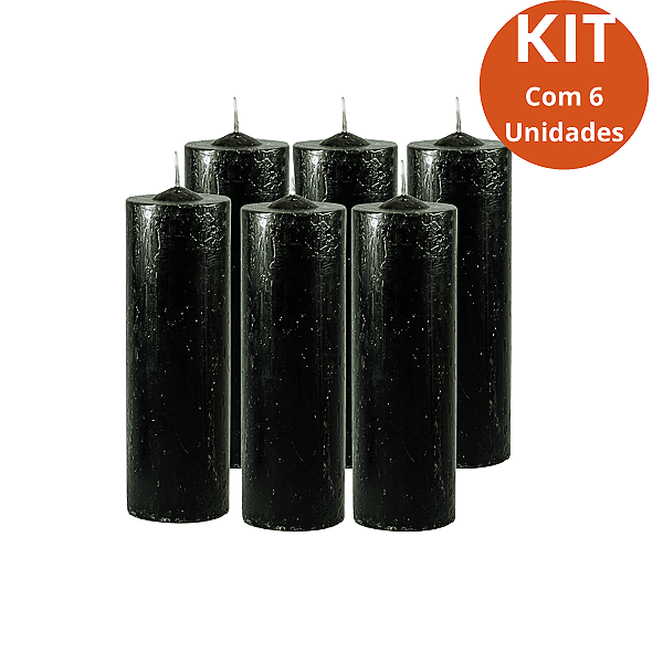 Kit 6 Vela 7 Dias Preta 260g – Parafina Pura, Alta Qualidade