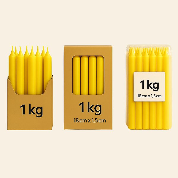 Velas Palito Amarela Parafina Pura – Queima ~5h | Pacote 1kg