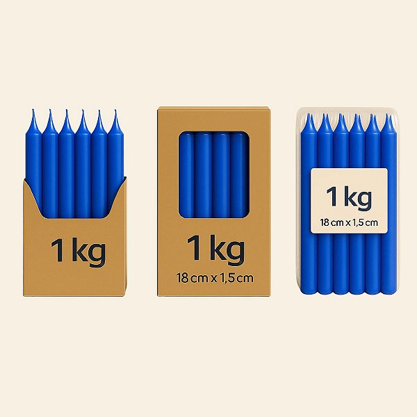 Velas Palito Azul Escuro Parafina Pura – Queima ~5h | Pacote 1kg
