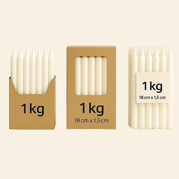 Velas Palito Brancas Parafina Pura – Queima ~5h | Pacote 1kg