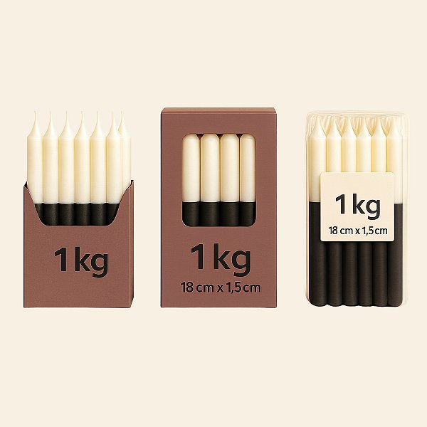 Velas Palito Branco/ Preta (Bicolor) Parafina Pura – Queima ~5h | Pacote 1kg
