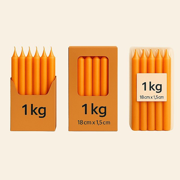 Velas Palito Laranja Parafina Pura – Queima ~5h | Pacote 1kg