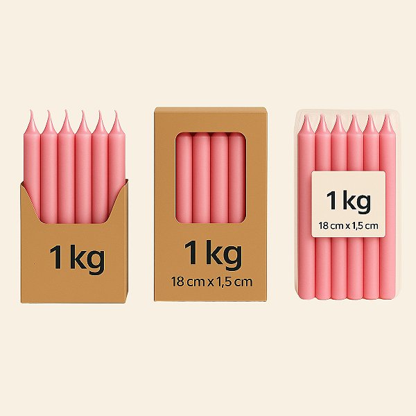 Velas Palito Rosa Parafina Pura – Queima ~5h | Pacote 1kg