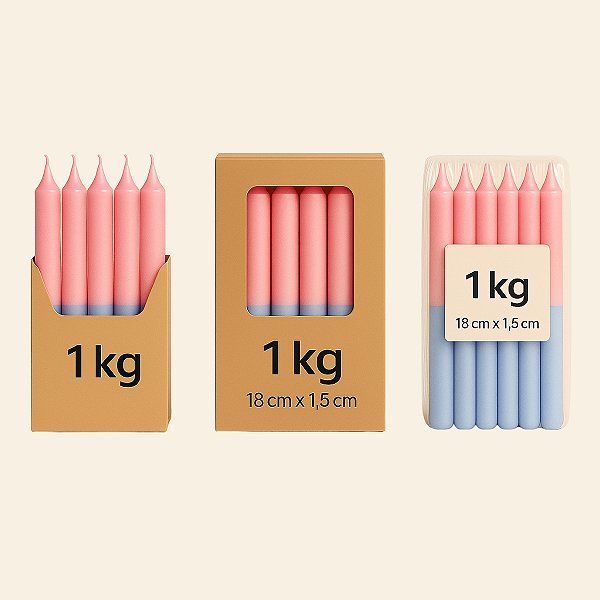 Velas Palito Rosa/Azul (Bicolor) Parafina Pura – Queima ~5h | Pacote 1kg