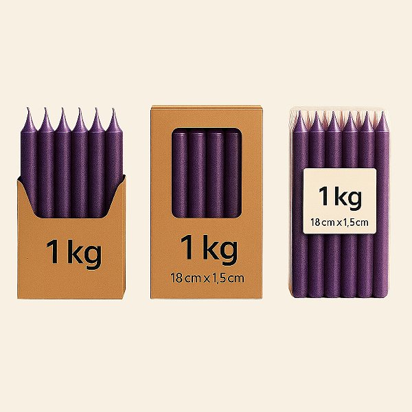 Velas Palito Roxa Parafina Pura – Queima ~5h | Pacote 1kg