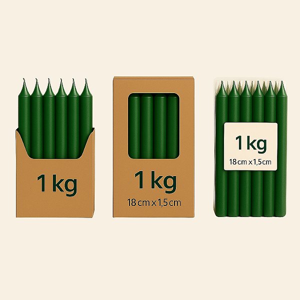 Velas Palito Verdes Parafina Pura – Queima ~5h | Pacote 1kg