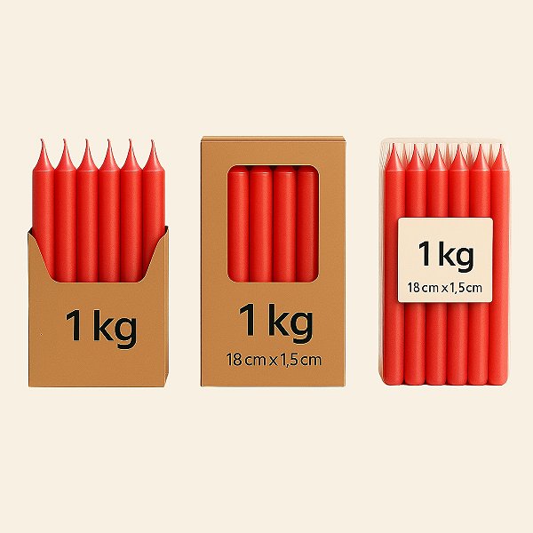 Velas Palito Vermelho Parafina Pura – Queima ~5h | Pacote 1kg