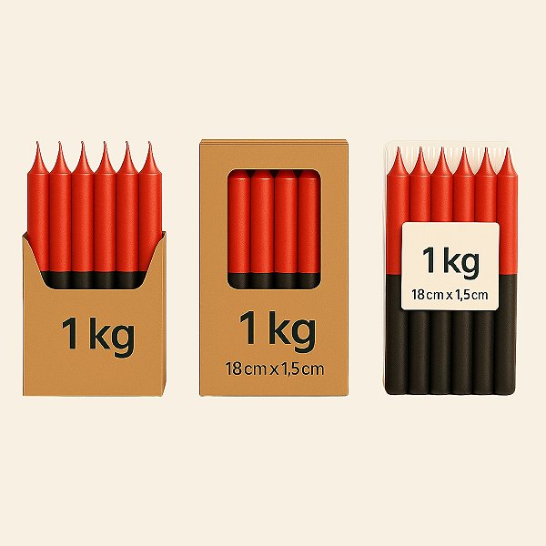 Velas Palito Vermelho/Preto (Bicolor) Parafina Pura – Queima ~5h | Pacote 1kg