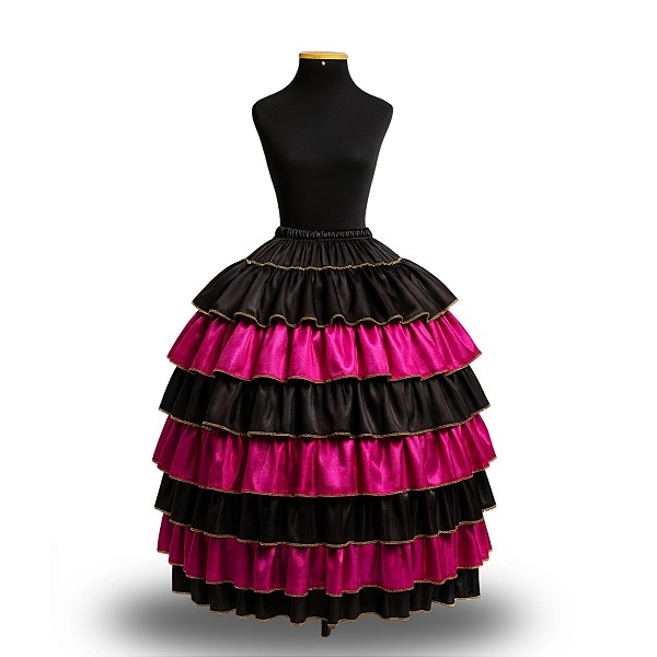 Saia 7 Babados Preta C/ Rosa— Cigana & Pomba Gira