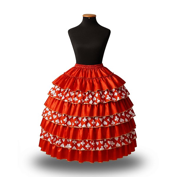 Saia 7 Babados Vermelha C/ Naipes — Cigana & Pomba Gira