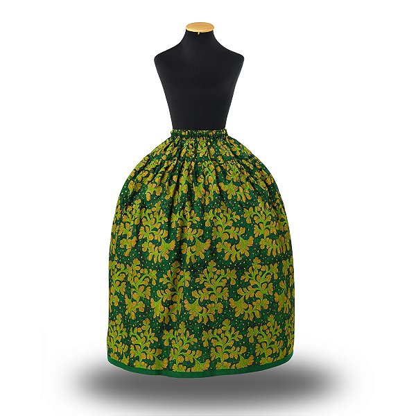 Saia Ankara Verde C/ Folhas Amarelas - Umbanda e Candomblé