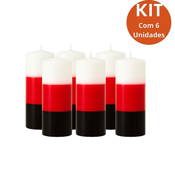 Kit 6 Vela 7 Dias Branca/Vermelha/Preta(Tricolor) 260g – Parafina Pura, Alta Qualidade