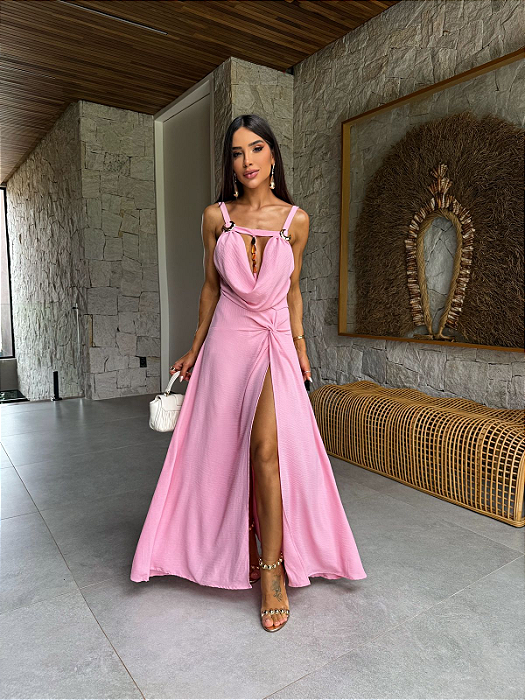 Vestido Astral – Longo rosa maxi fenda