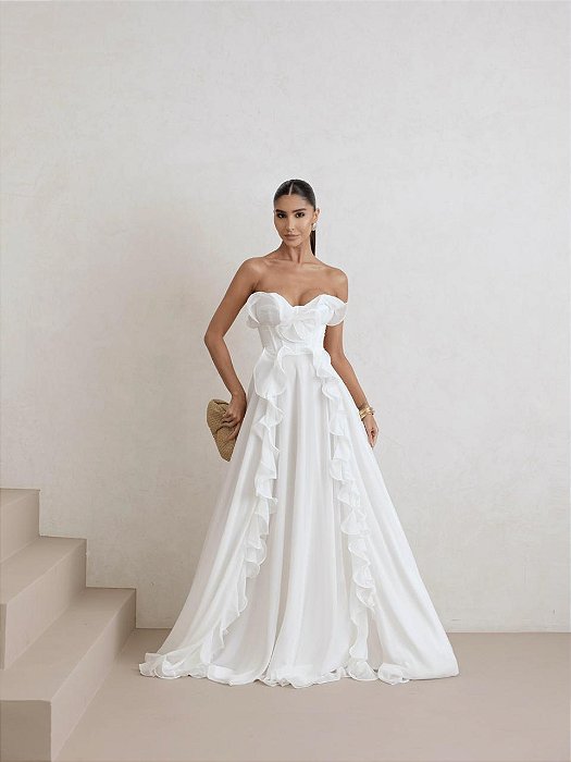 Vestido longo flower camadas