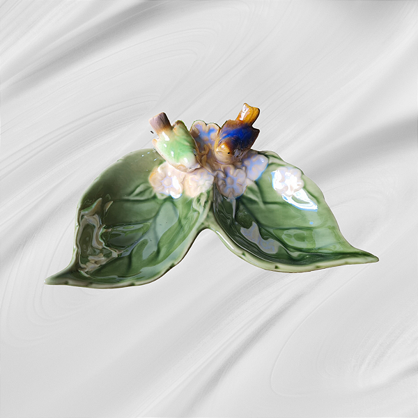 Petisqueira Porcelana Folha Dupla Pássaro