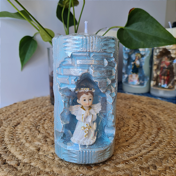 Vela Azul Gruta Anjinho P 12 cm