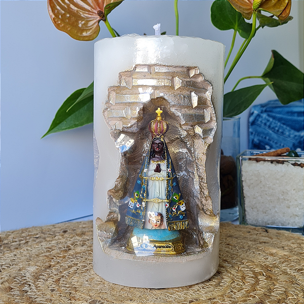 Vela Branca Gruta Nossa Senhora Aparecida G 16 cm
