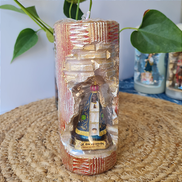 Vela Vermelha Gruta Nossa Senhora Aparecida M 16 cm