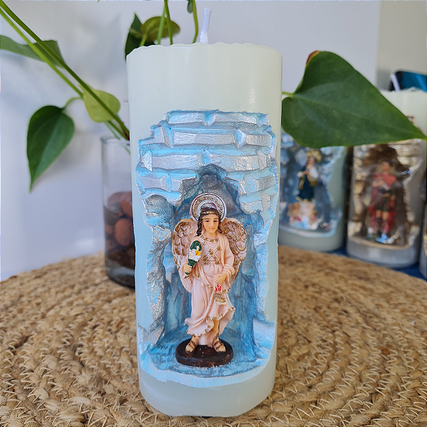 Vela Branca Gruta Anjo Gabriel M 16 cm