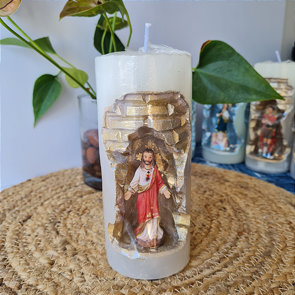 Vela Branca Gruta Sagrado Coração de Jesus M 16 cm