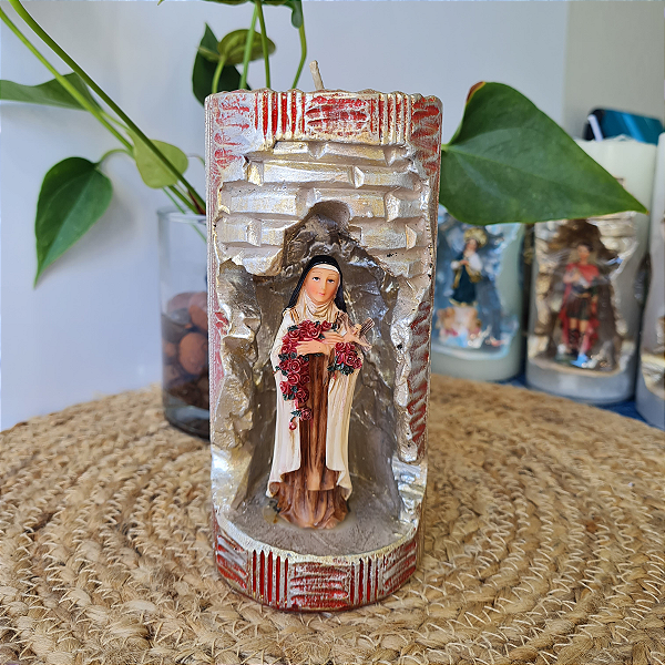 Vela Vermelha Gruta Santa Terezinha M 16 cm
