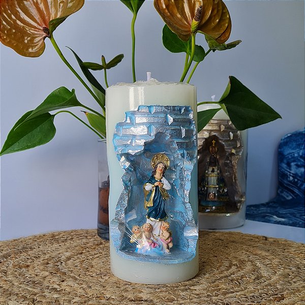 Vela Branca Gruta Nossa Senhora da Imaculada Conceição M 16 cm