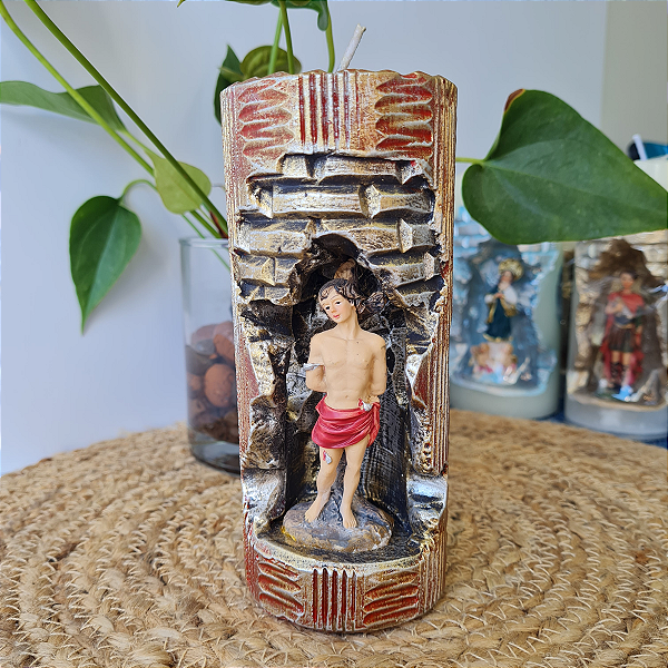 Vela Vermelha Gruta São Sebastião M 16 cm