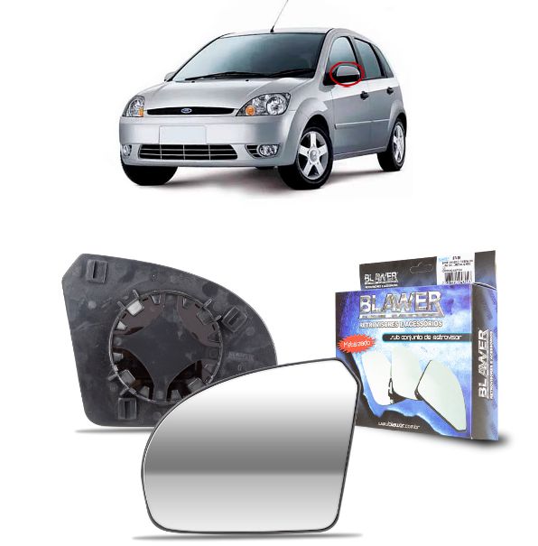 Lente Espelho com Base Metalizado Esquerdo FIESTA HATCH ROCAN SEDAN KA