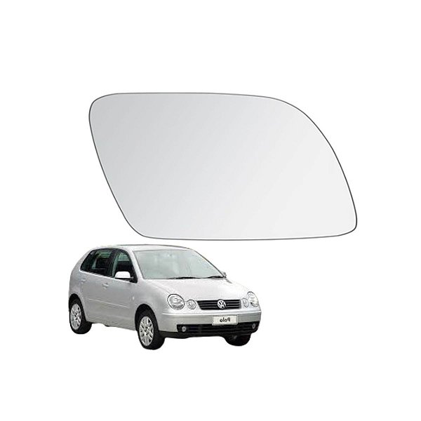 Lente do Retrovisor com Base Metalizado Plano lado Esquerdo Polo 2003 a 2009