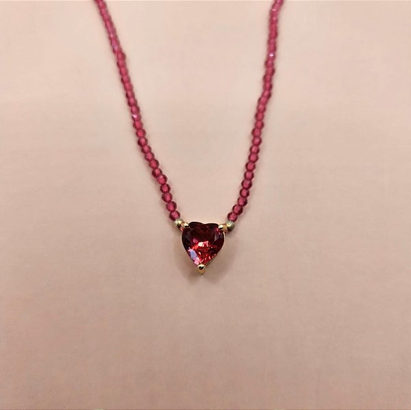 COLAR CORAÇÃO ROSA