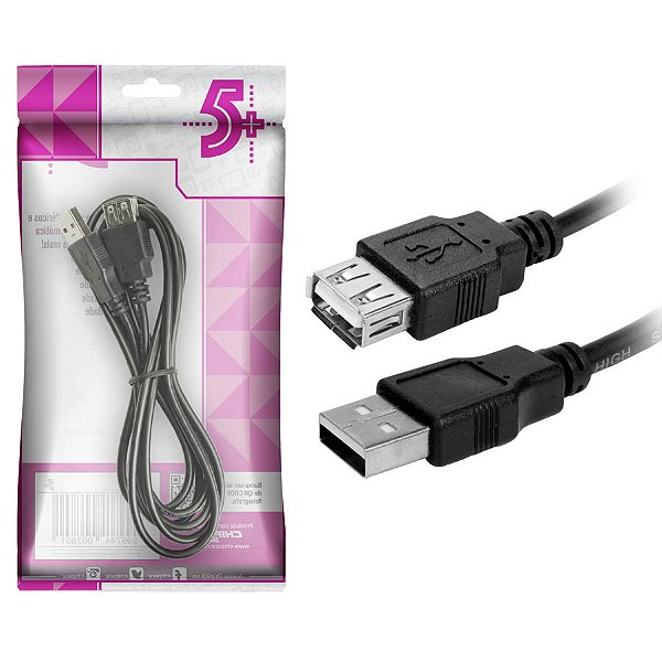 Cabo Extensor USB 2.0 Macho x Fêmea 1,8 metros Preto