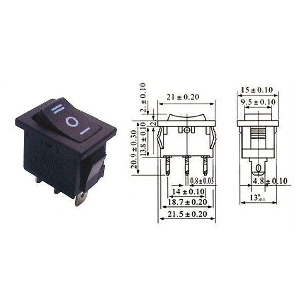 Chave Gangorra 3 Terminais KCD1-103/B2 3 Posições On-Off-On Preta