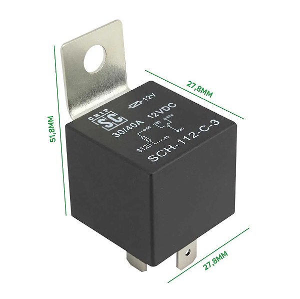 Relé Auxiliar 4 Pinos 12V 40A Com Chapa Universal Faróis
