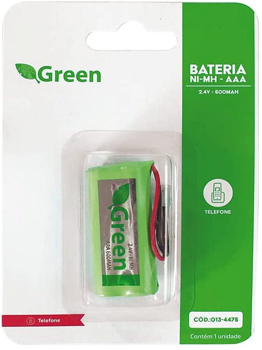 Bateria Telefone 2,4V 600mAh AAA Plug Universal - Green